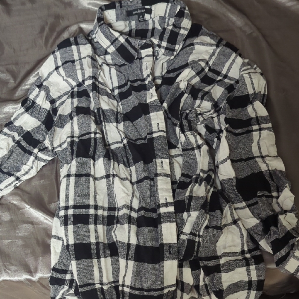Black and White Plaid Button-Up Shirt